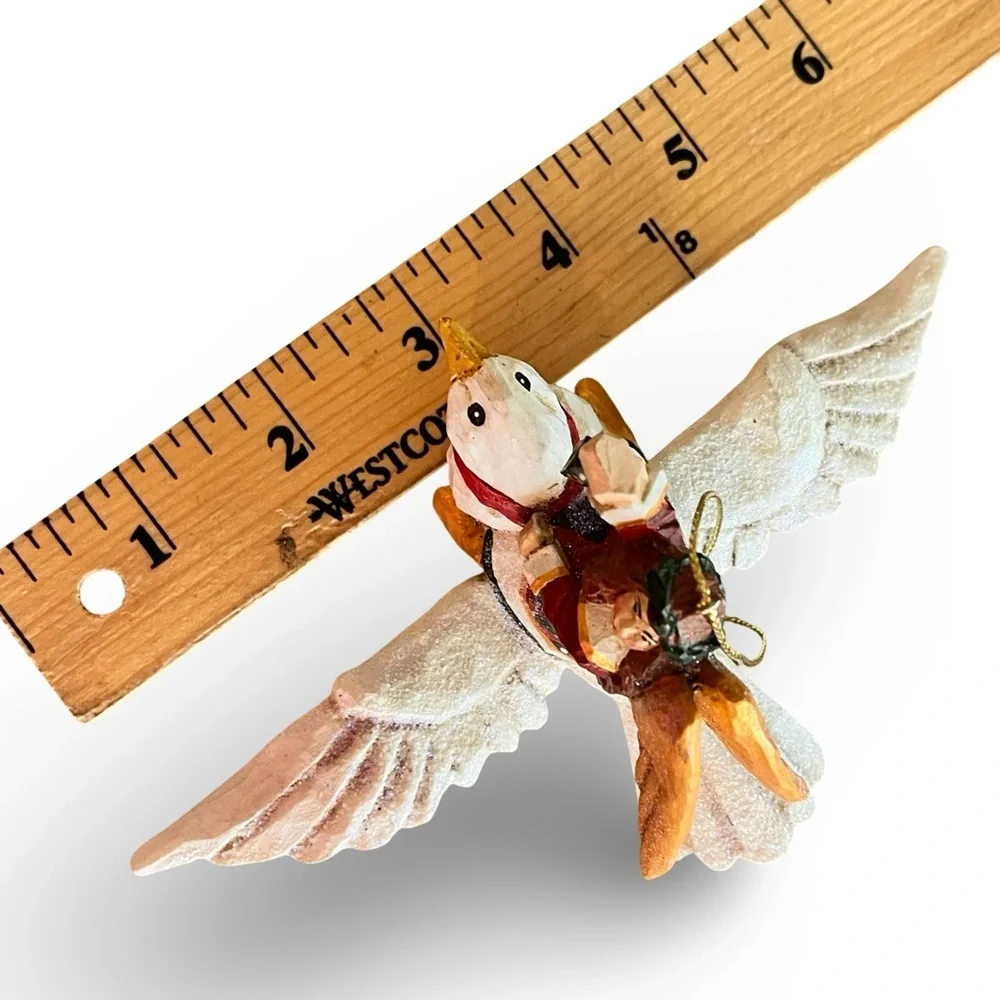 Vintage Signed P. Schifferl Folk Art Girl Riding a Dove Christmas Ornament